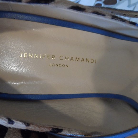 Jennifer Chamandi Light Blue/Leopard "Lorenzo" Two Tone Leather Pumps Si… - Picture 9 of 16